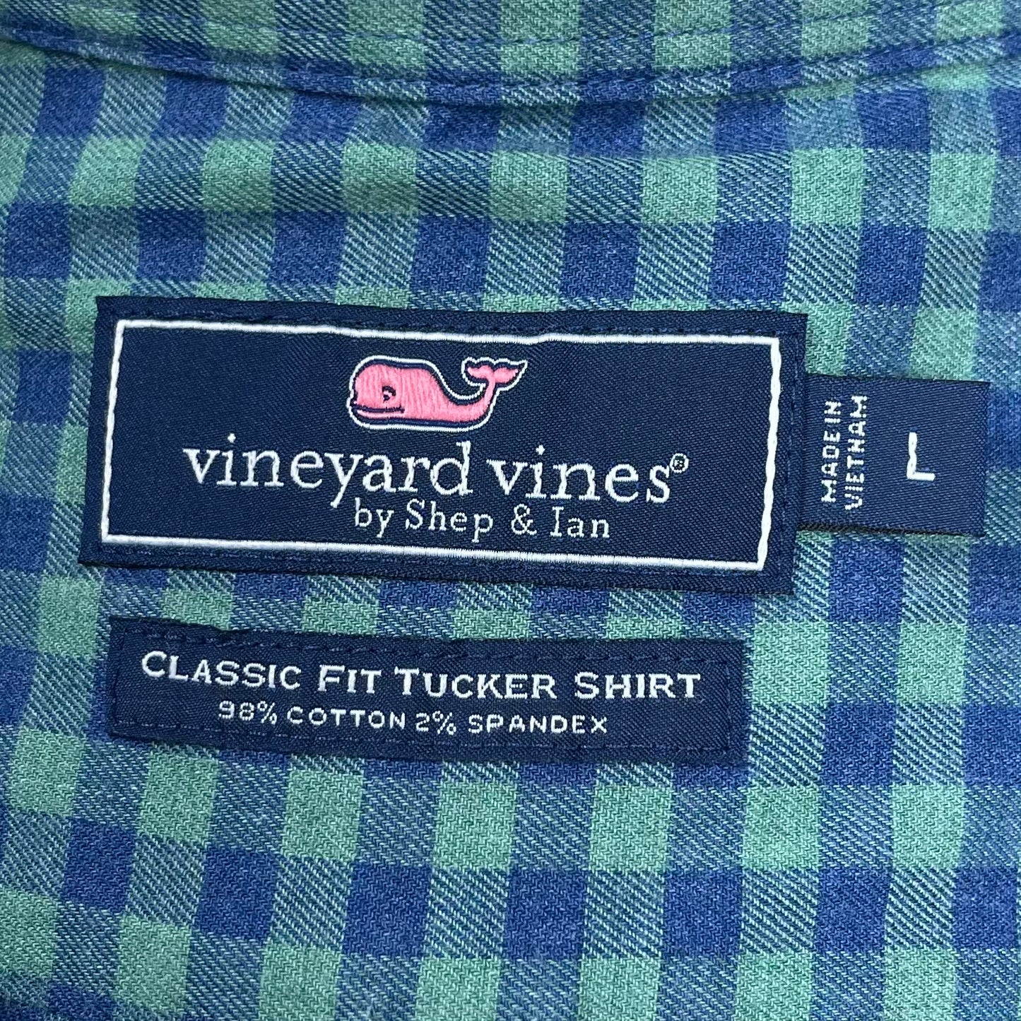 Camisa de botones Vineyard Vines 🐳 con patrón de cuadros en color azul y verde Talla L Entalle Clásico