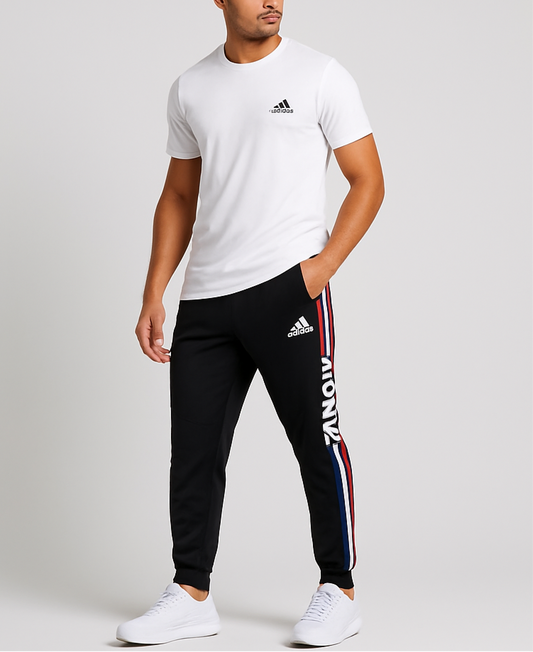 Pantalon Jogger marca Adidas 🏃🏻‍♂️ en color negro con lineas en rojo, azul y blanco Talla S