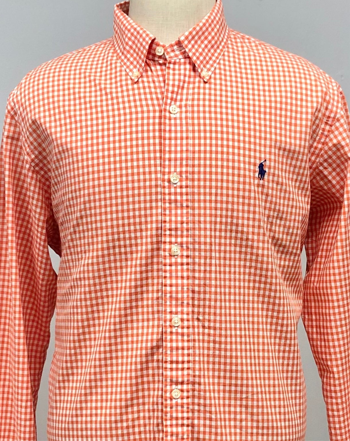 Camisa Polo Ralph Lauren 🏇🏼 con patron de cuadros gingham naranja y blanco Talla L Entalle Regular