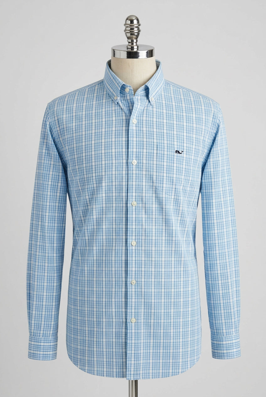 Camisa de botones Vineyard Vines 🐳 color blanco de cuadros en color celeste Talla XL Entalle Slim Fit
