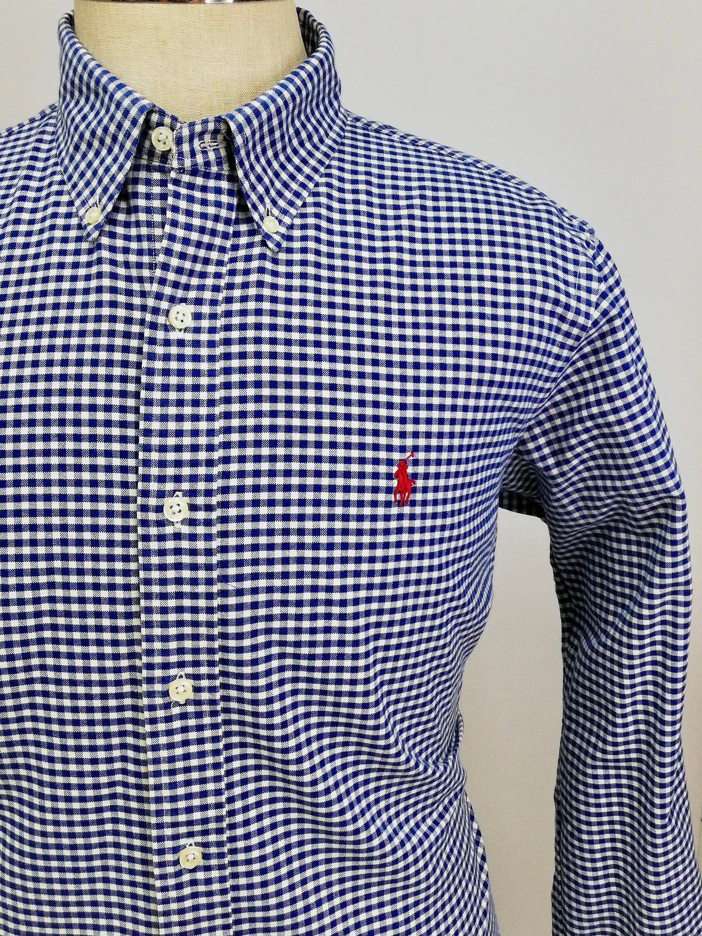 Camisa Polo Ralph Lauren 🏇🏼 con patron de cuadros gingham azul y blanco Talla L Entalle Custom Fit