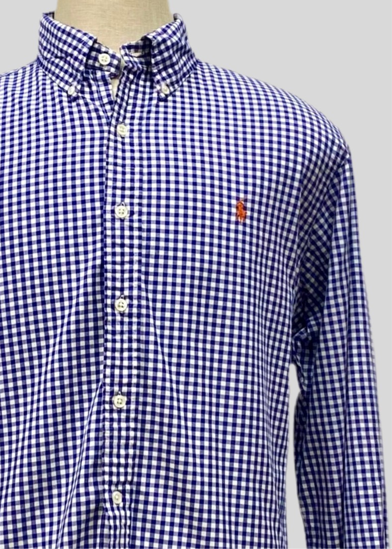 Camisa Polo Ralph Lauren 🏇🏼 de cuadros gingham azul y blanco Talla XL Entalle Clásico