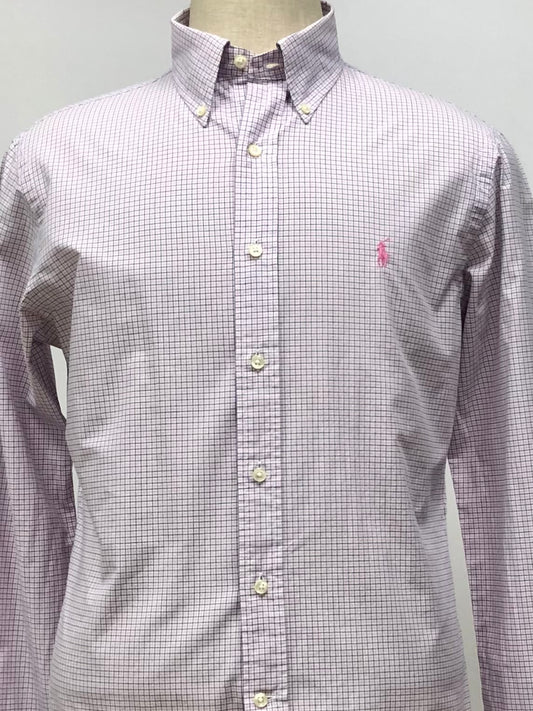 Camisa Polo Ralph Lauren 🏇🏼 color blanco de cuadros en color rosado y negro Talla L Entalle Slim Fit