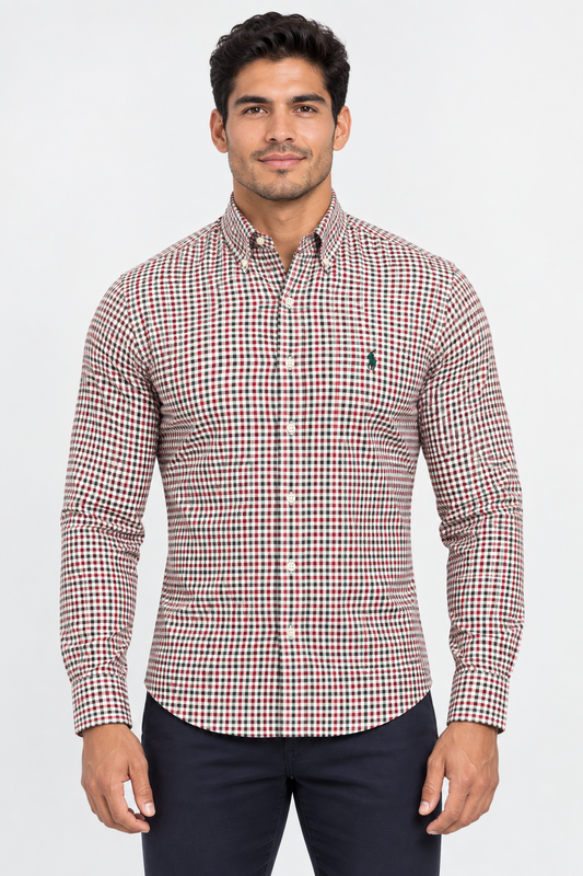 Camisa de botones Polo Ralph Lauren 🏇🏼 con cuadros en color verde oscuro, rojo y blanco Talla XL Entalle Regular