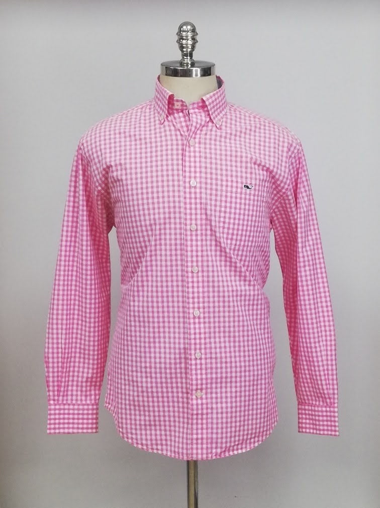 Camisa de cuadros Vineyard Vines 🐳 de cuadros gingham en color rosado y blanco Talla M Entalle Clásico