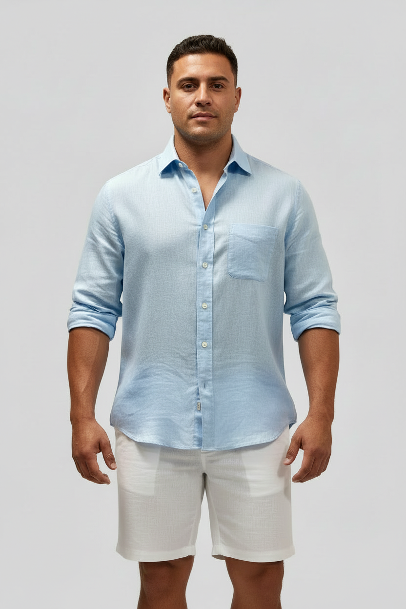 Camisa Brooks Brothers 🐑 De lino color celeste Talla XXL Entalle Regular