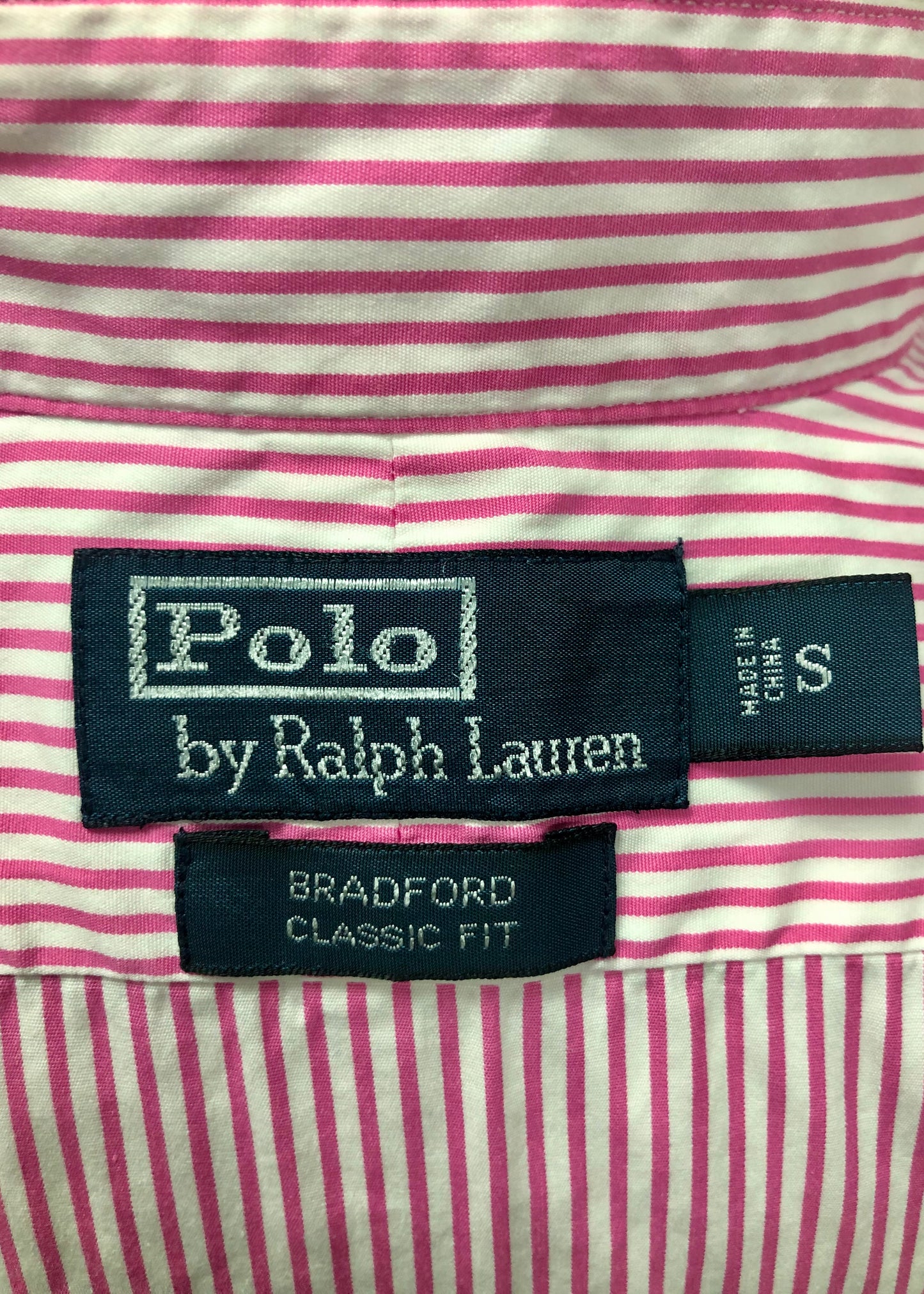 Camisa Polo Ralph Lauren 🏇🏼 color blanco con rayas en color rosado oscuro Talla S Entalle Regular