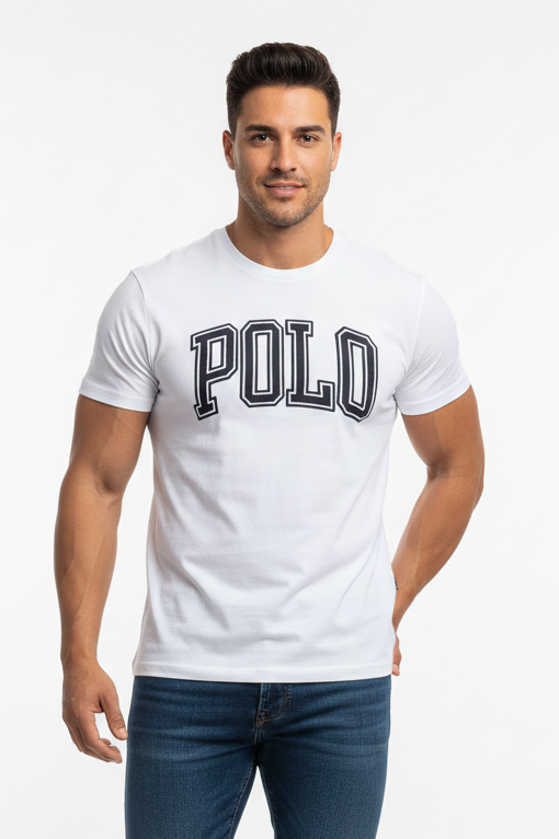 Camiseta cuello Redondo Polo Ralph Lauren 🏇🏼 color blanco con logo en letras Polo Talla S Entalle Regular