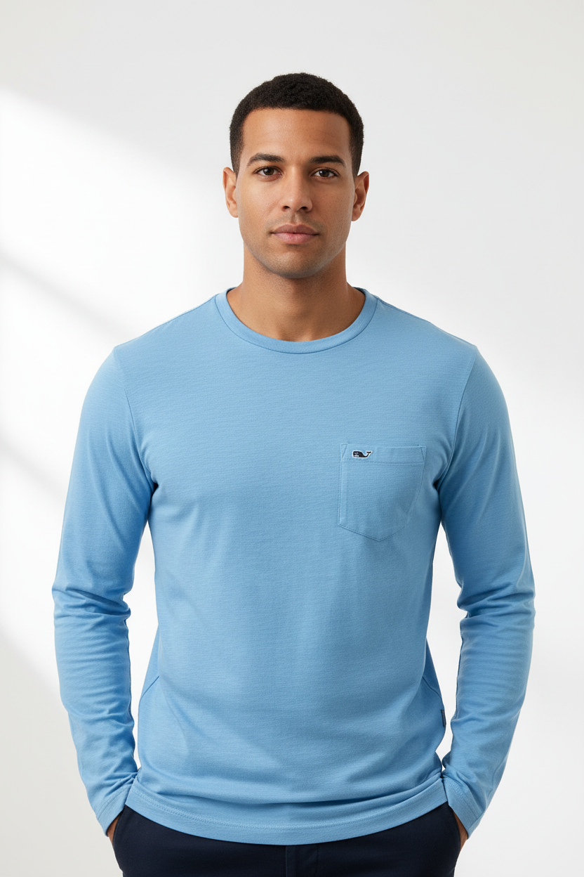 Camiseta cuello redondo Vineyard Vines 🐳 color celeste manga larga Talla S