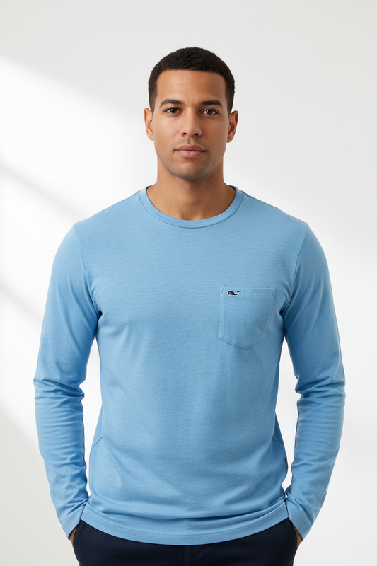 Camiseta cuello redondo Vineyard Vines 🐳 color celeste manga larga Talla S