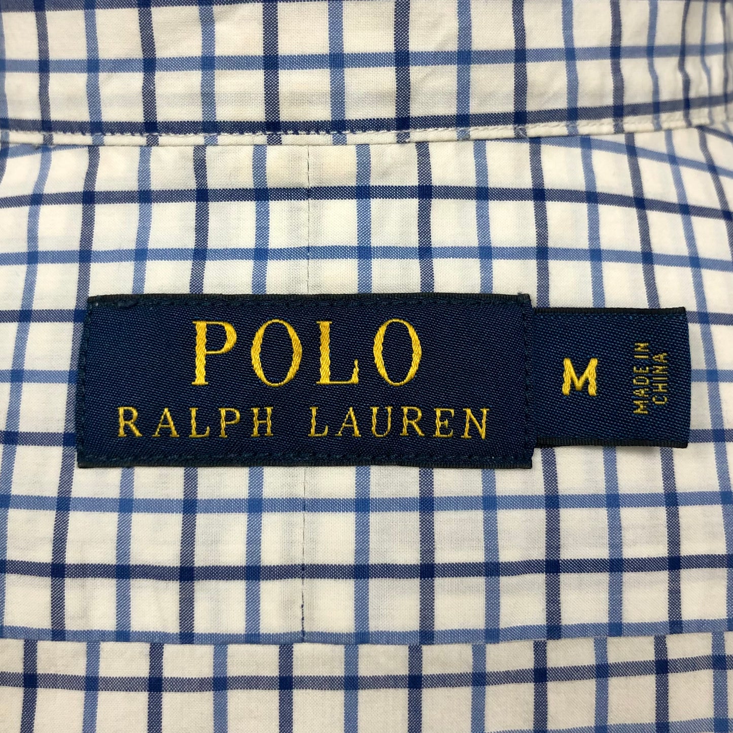Camisa Polo Ralph Lauren 🏇🏼 color blanco con patrón de cuadros azul y negro Talla M Entalle Regular (ver descripción)