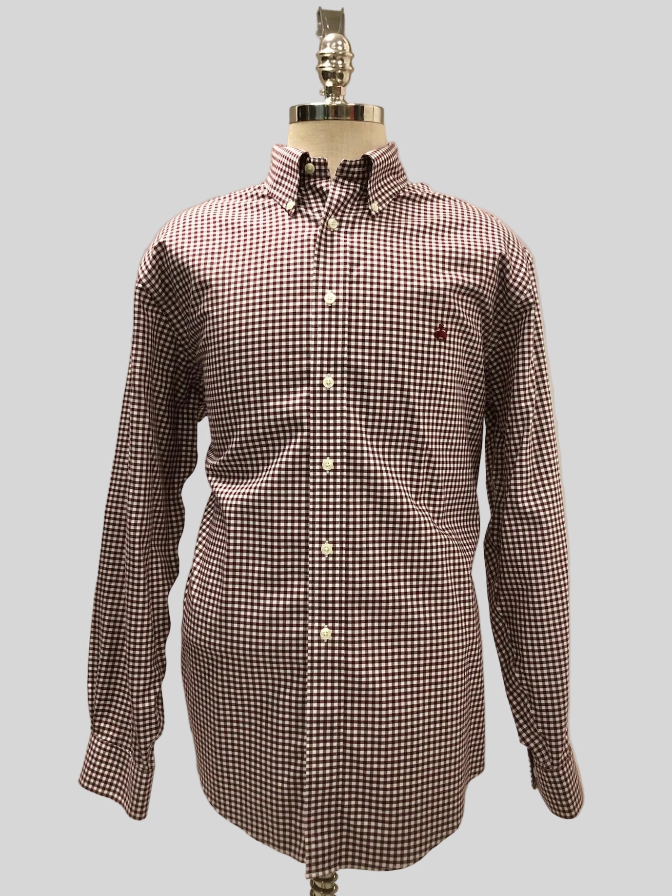 Camisa Brooks Brothers 🐑 con patrón de cuadros gingham en rojo oscuro y blanco Talla XL Entalle Regular