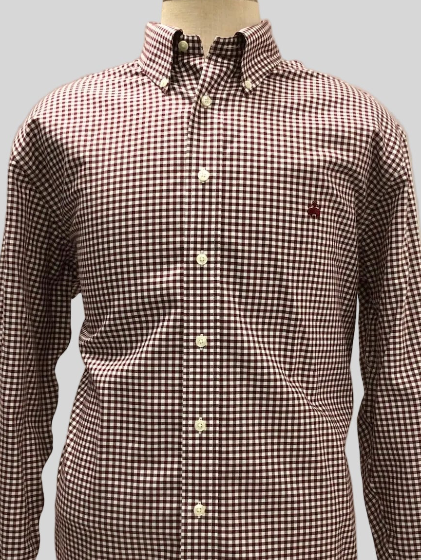 Camisa Brooks Brothers 🐑 con patrón de cuadros gingham en rojo oscuro y blanco Talla XL Entalle Regular