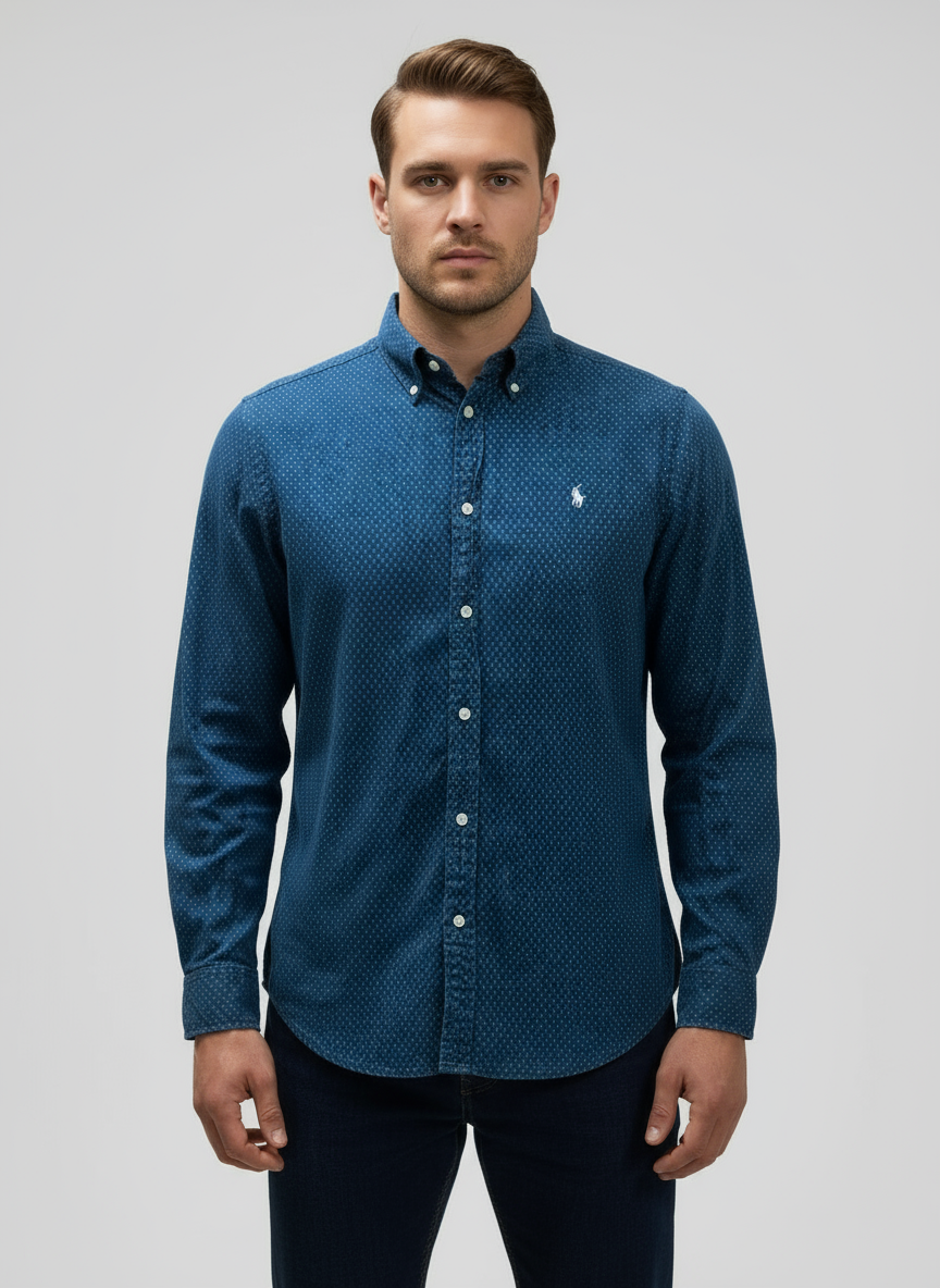 Camisa de botones Polo Ralph Lauren 🏇🏼 en color azul navy con diseño de Tríptico Talla L Entalle Regular