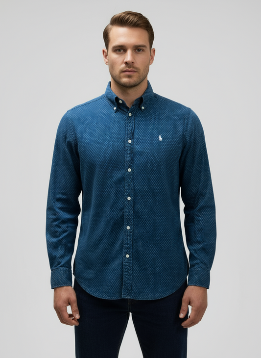 Camisa de botones Polo Ralph Lauren 🏇🏼 en color azul navy con diseño de Tríptico Talla L Entalle Regular