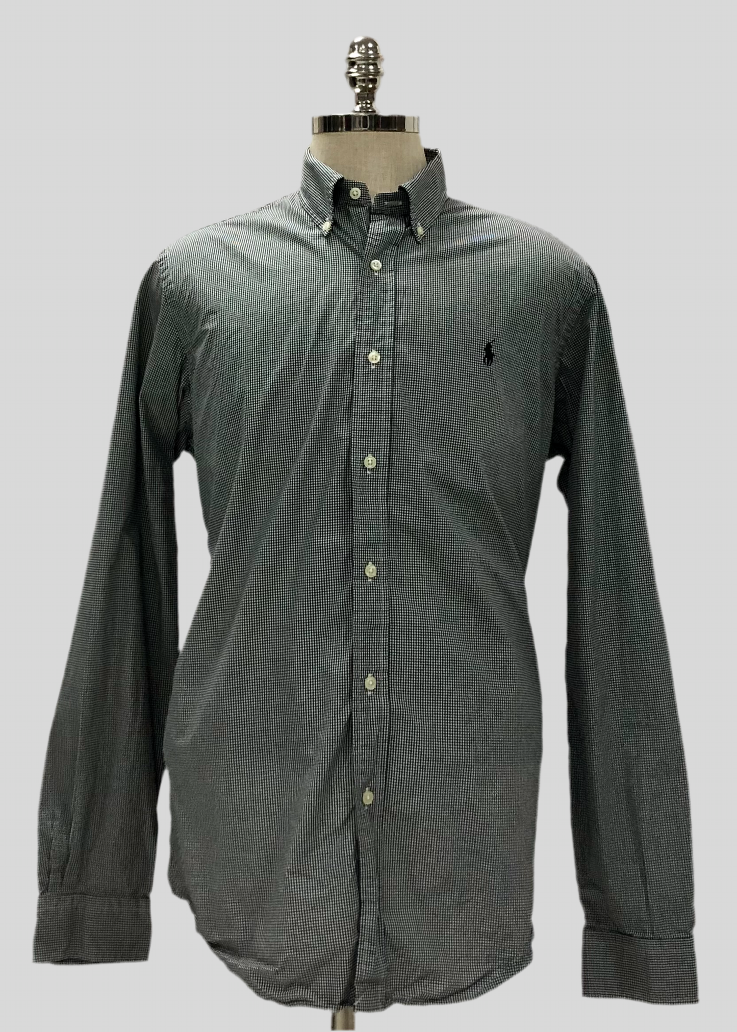 Camisa Polo Ralph Lauren 🏇🏼 con patron de cuadros finos negro y blanco Talla L Entalle Clásico