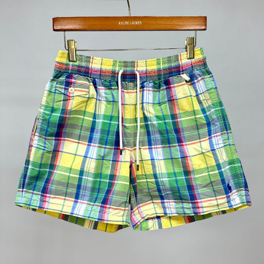 Short de baño Polo Ralph Lauren 🏇🏼con patron de cuadros en color amarillo, verde y azul talla S