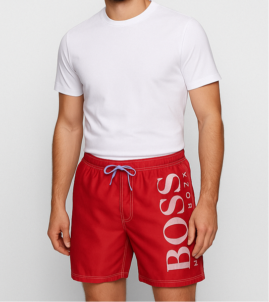 Short de baño Hugo Boss 🇩🇪 color rojo y logo en color blanco talla XL