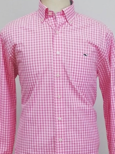 Camisa de cuadros Vineyard Vines 🐳 de cuadros gingham en color rosado y blanco Talla M Entalle Clásico