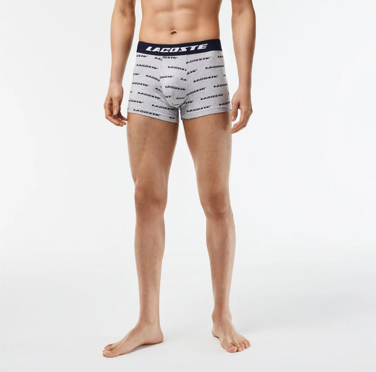 Paquete de 3 Boxer Briefs Lacoste 🐊 Tela algodón stretch color gris y negro Talla S