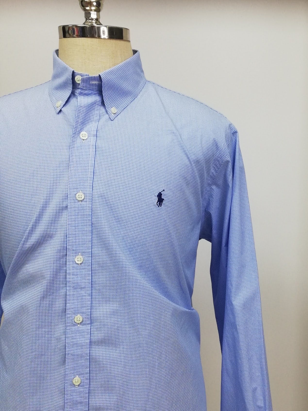 Camisa Polo Ralph Lauren 🏇🏼 con patron de cuadros finos celeste y blanco Talla XL Entalle Regular