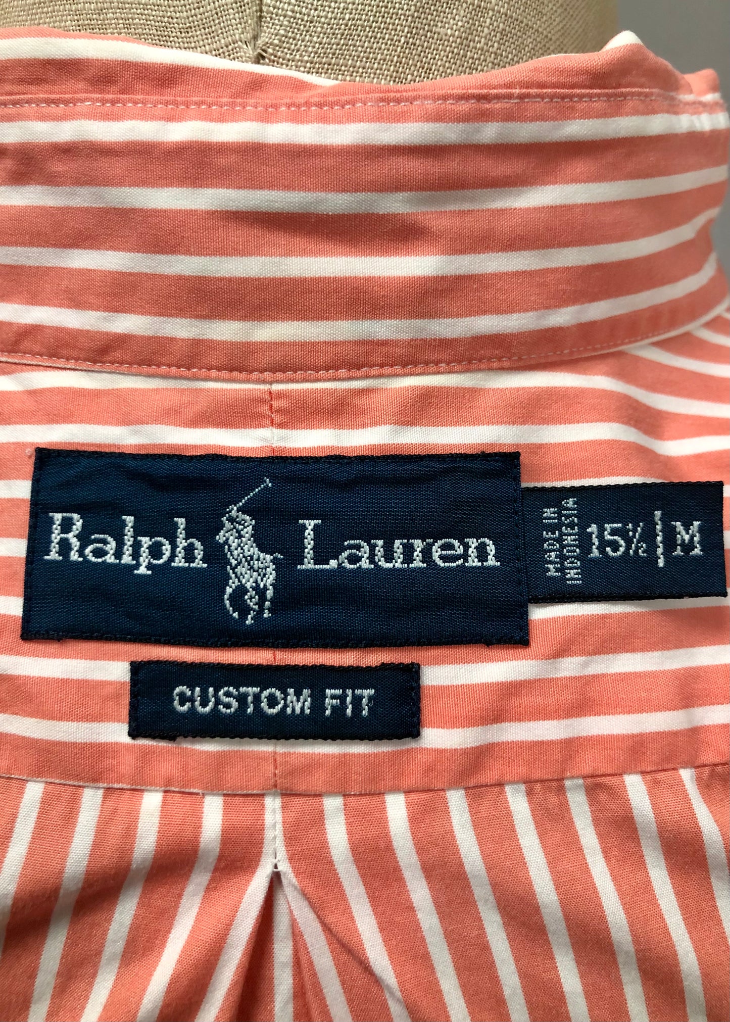 Camisa Polo Ralph Lauren 🏇🏼 con patron de rayas en color naranja y blanco Talla M Entalle Custom Fit