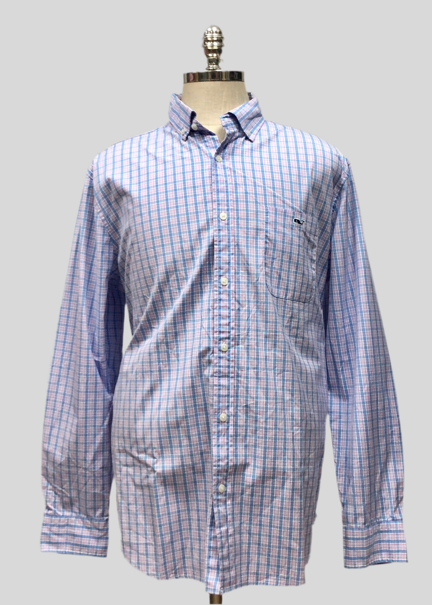 Camisa de botones Vineyard Vines 🐳 de cuadros en color rosado, celeste y blanco Talla XL Entalle Clasico