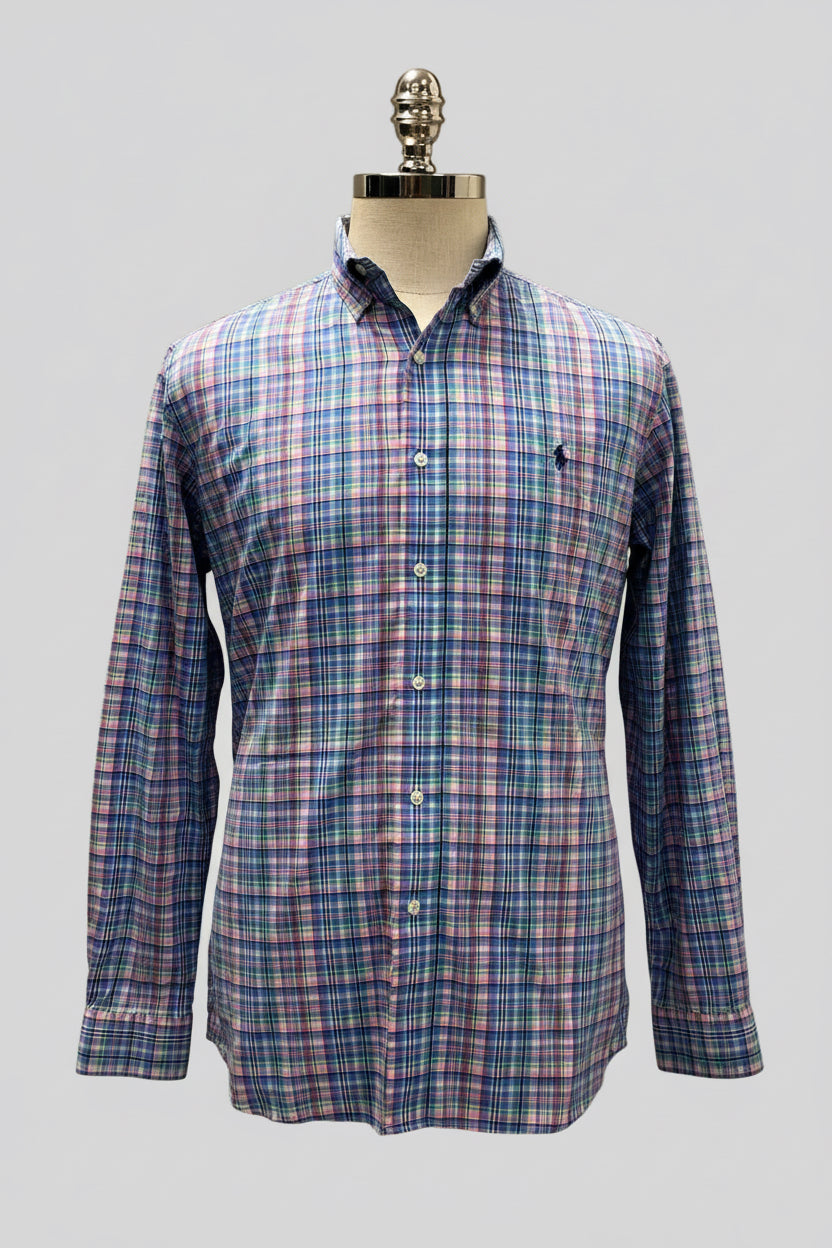 Camisa de botones Polo Ralph Lauren 🏇🏼 de cuadros azul, rosado y blanco Talla L Entalle Regular
