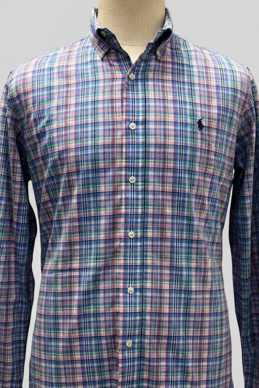 Camisa de botones Polo Ralph Lauren 🏇🏼 de cuadros azul, rosado y blanco Talla L Entalle Regular