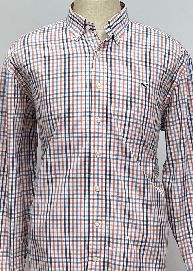 Camisa de botones Vineyard Vines 🐳 color blanco de cuadros en color naranja, azul y celeste Talla L Entalle Regular