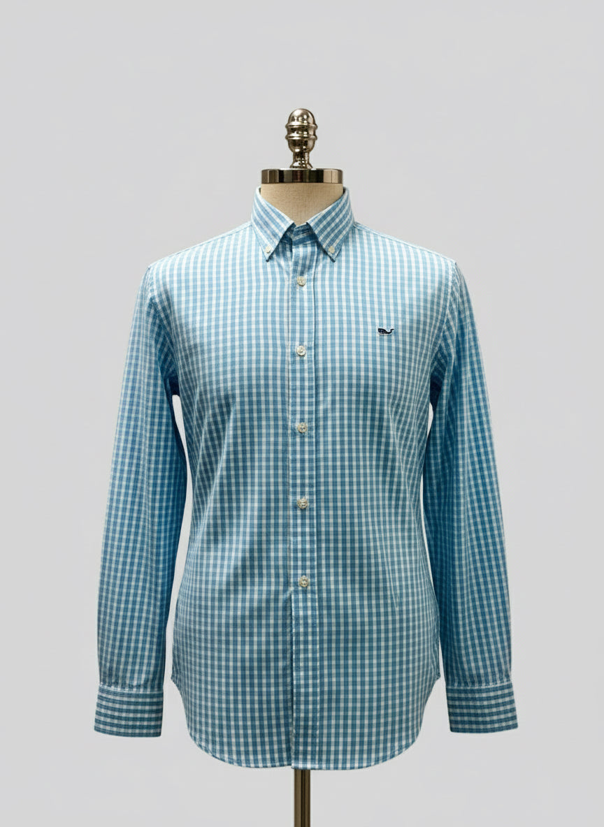 Camisa de botones Vineyard Vines 🐳 Performance de cuadros en color celeste y blanco Talla S Entalle Regular