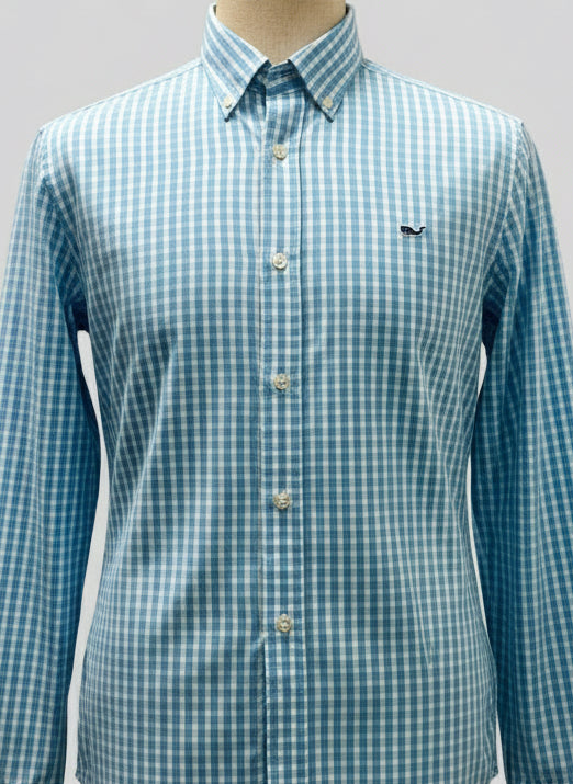 Camisa de botones Vineyard Vines 🐳 Performance de cuadros en color celeste y blanco Talla S Entalle Regular