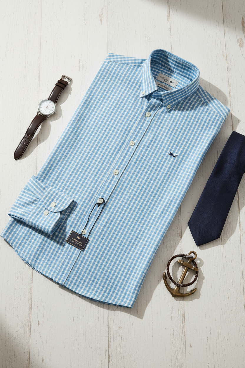 Camisa de botones Vineyard Vines 🐳 Performance de cuadros en color celeste y blanco Talla S Entalle Regular