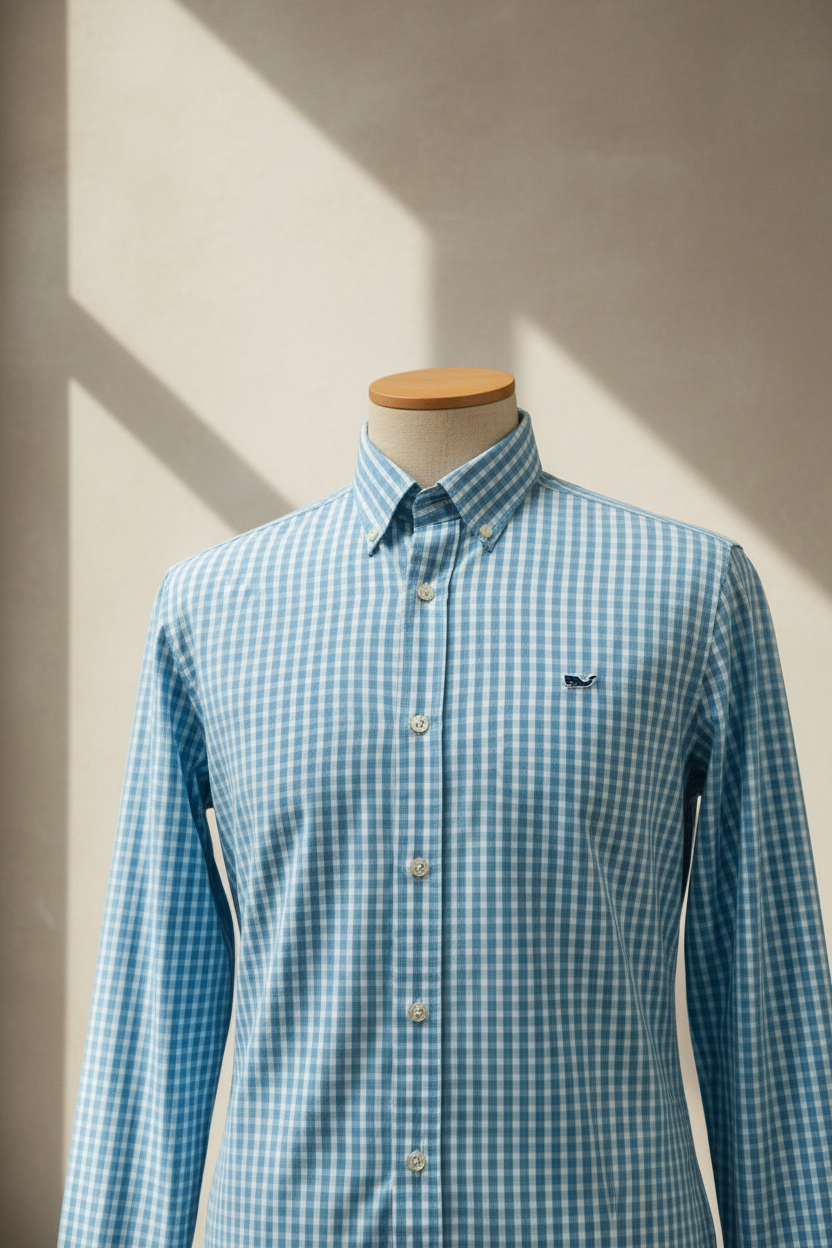 Camisa de botones Vineyard Vines 🐳 Performance de cuadros en color celeste y blanco Talla S Entalle Regular