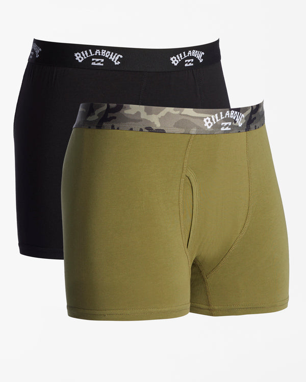 Combo de 3 Boxers Briefs Billabong 🏄🏽‍♂️ Tela de algodón stretch color Negro, verde oliva y diseño de camuflaje Talla M