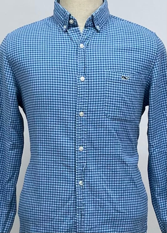 Camisa de botones Vineyard Vines 🐳 con patrón de cuadros gingham en color azul y celeste Talla M Entalle Slim Fit