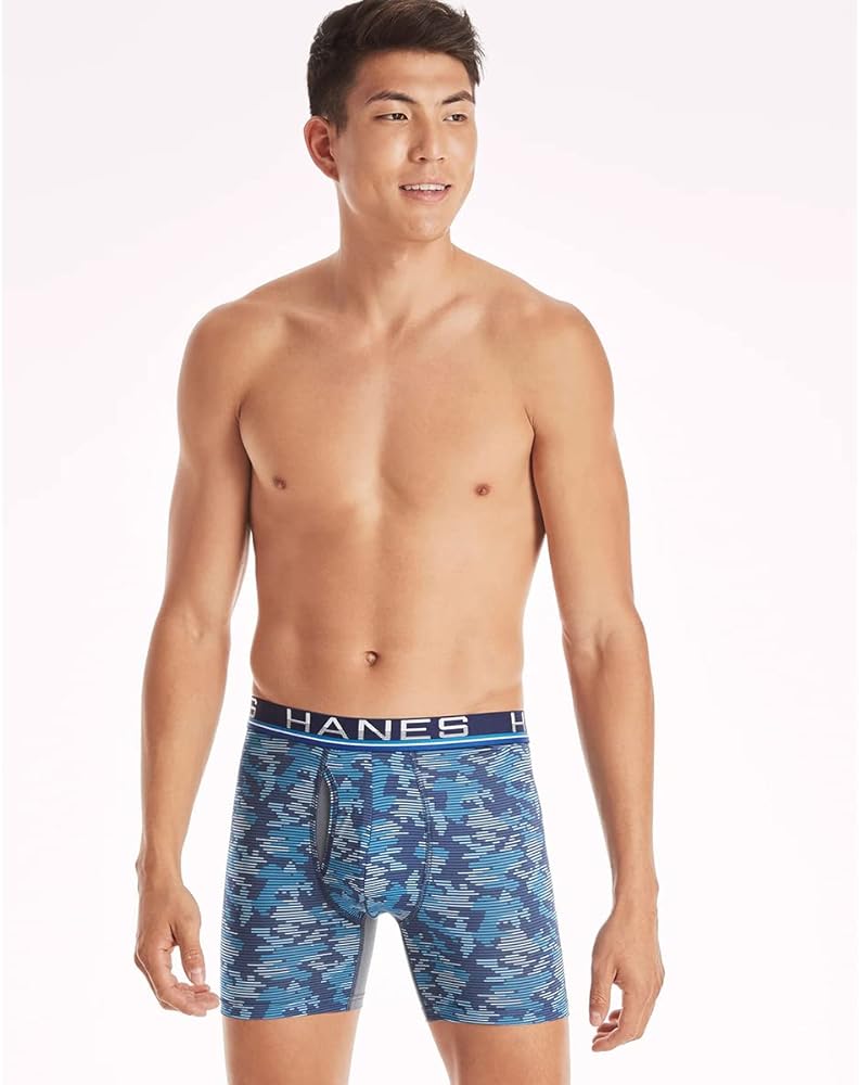 Paquete de 3 Calzoncillos tipo Boxer Hanes de Tela Performance X-Temp en color azul y rojo- Tela ligera en Talla L