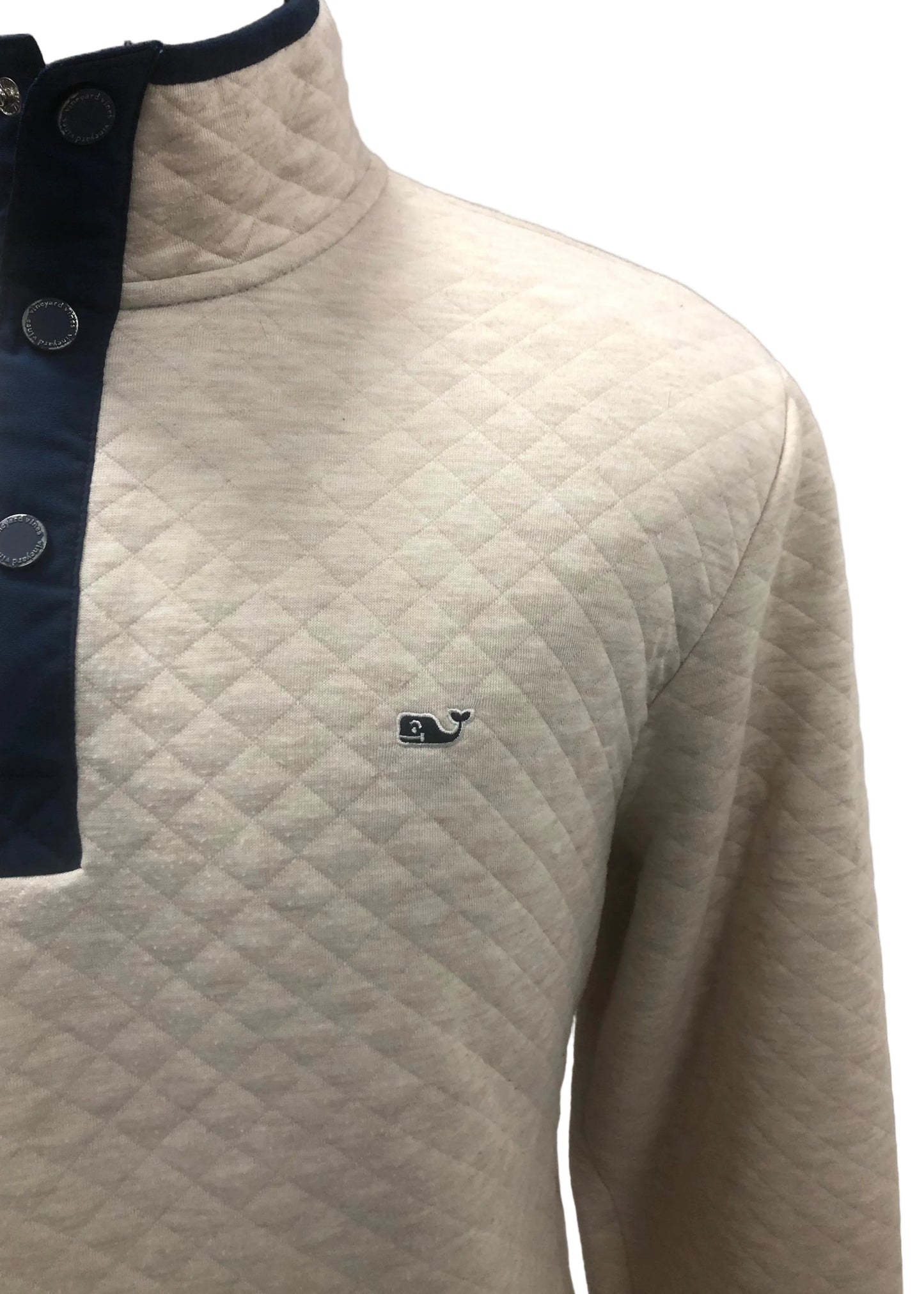 Sueter Jersey Vineyard Vines 🐳 Diseño de cuadros en color crema con logo azul navy Talla L