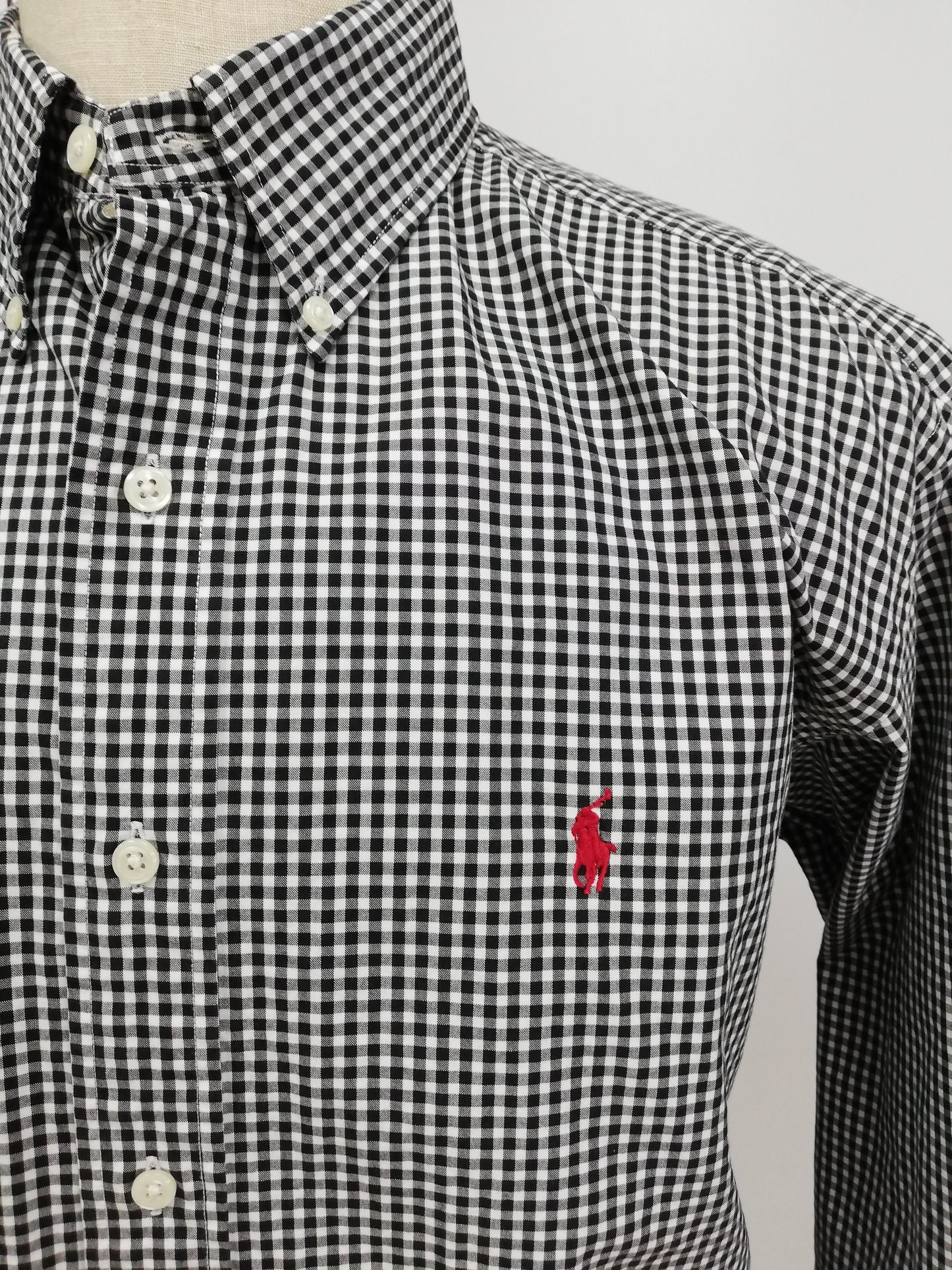 Camisa Polo Ralph Lauren 🏇🏼 con patron de cuadros gingham en negro y blanco Talla XL Entalle Clasico (ver descripción)