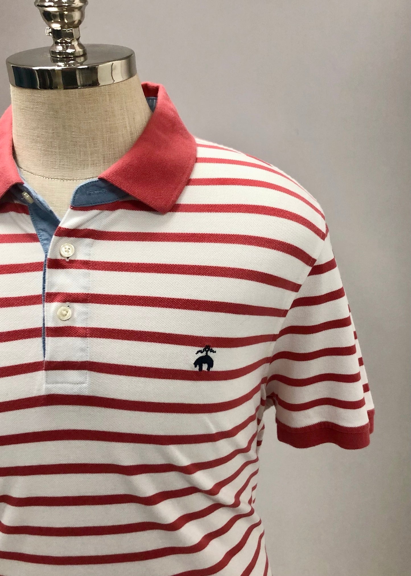 Camiseta Polo Brooks Brothers 🐑 con patrón de rayas en color rojo y blanco Talla XXL Entalle Slim Fit