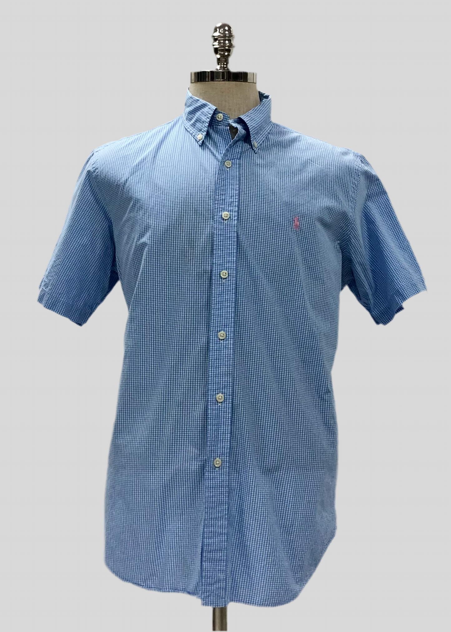 Camisa Polo Ralph Lauren 🏇🏼 de cuadros gingham celeste y blanco Talla L Entalle Regular