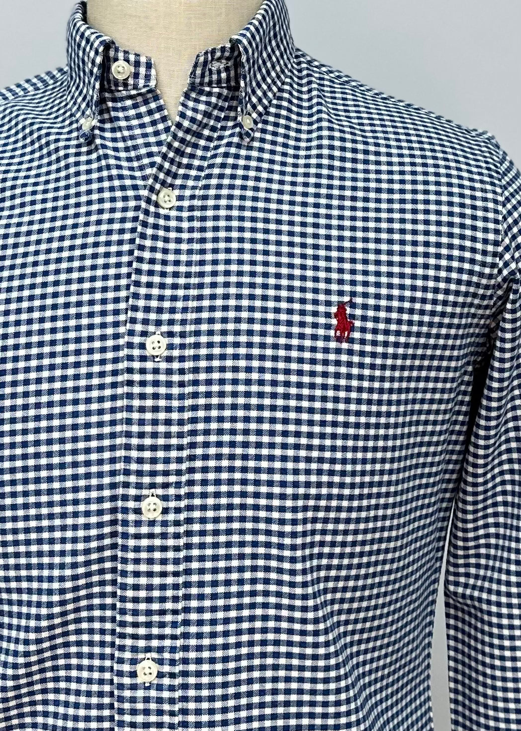 Camisa Polo Ralph Lauren 🏇🏼 Oxford con patron de cuadros gingham azul y blanco Talla M Entalle Clásico