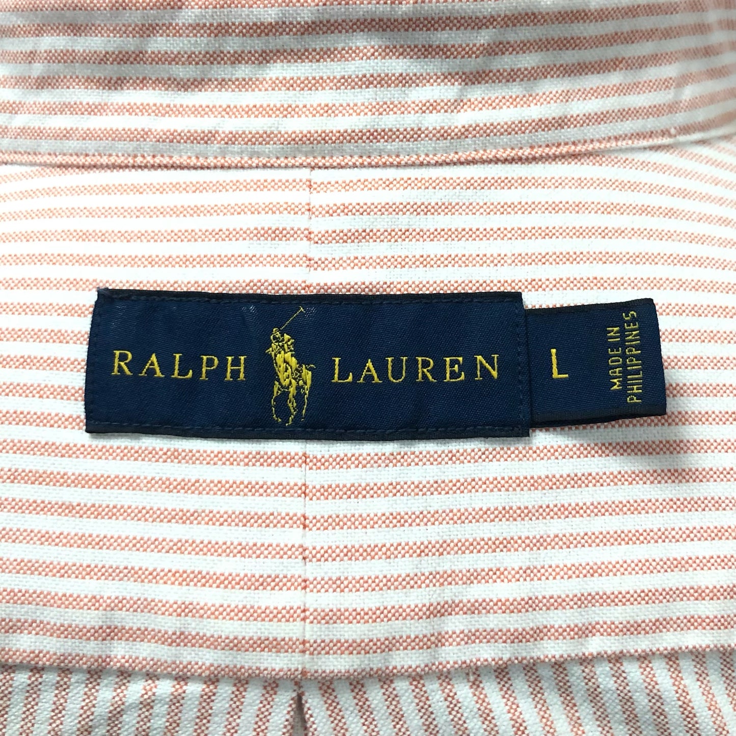 Camisa Polo Ralph Lauren 🏇🏼 Oxford de rayas en color salmón y blanco Talla L Entalle Regular