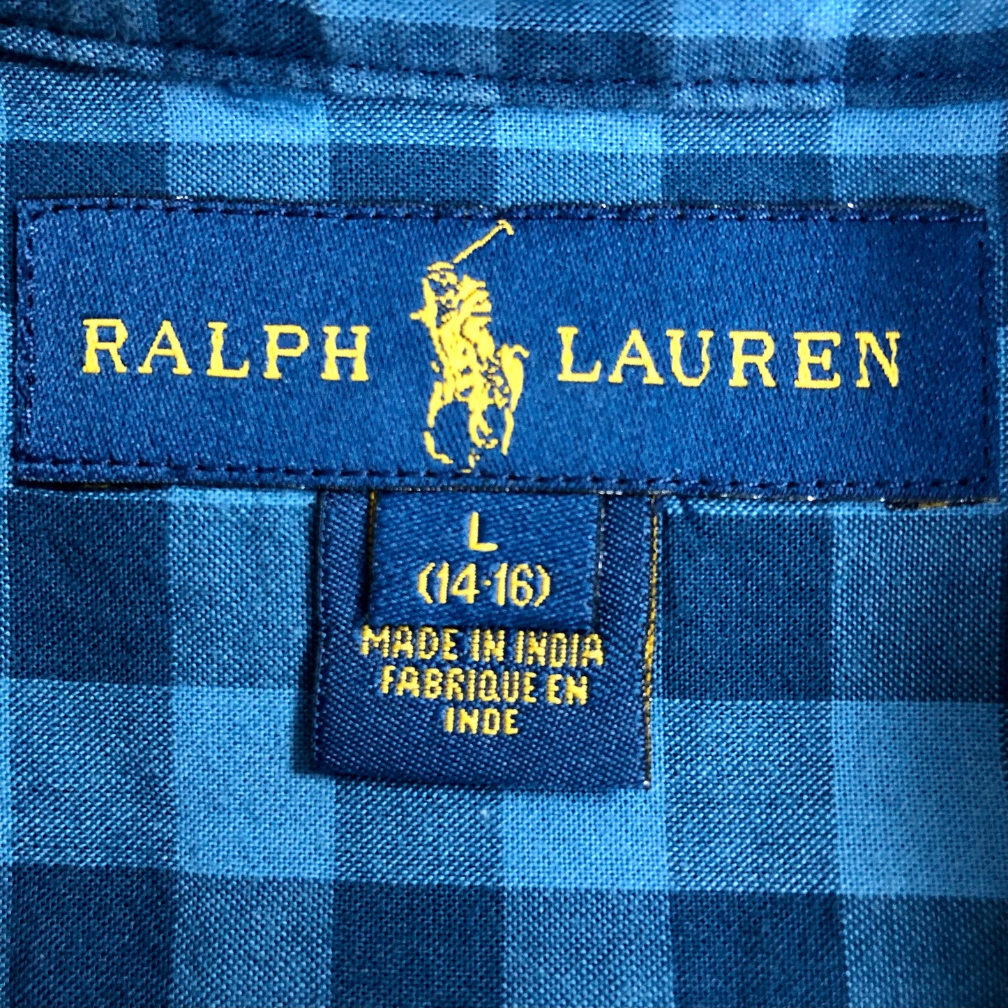 Camisa Polo Ralph Lauren 🏇🏼 con patron de cuadros gingham en azul y celeste Talla L (14-16) de niño Entalle Regular