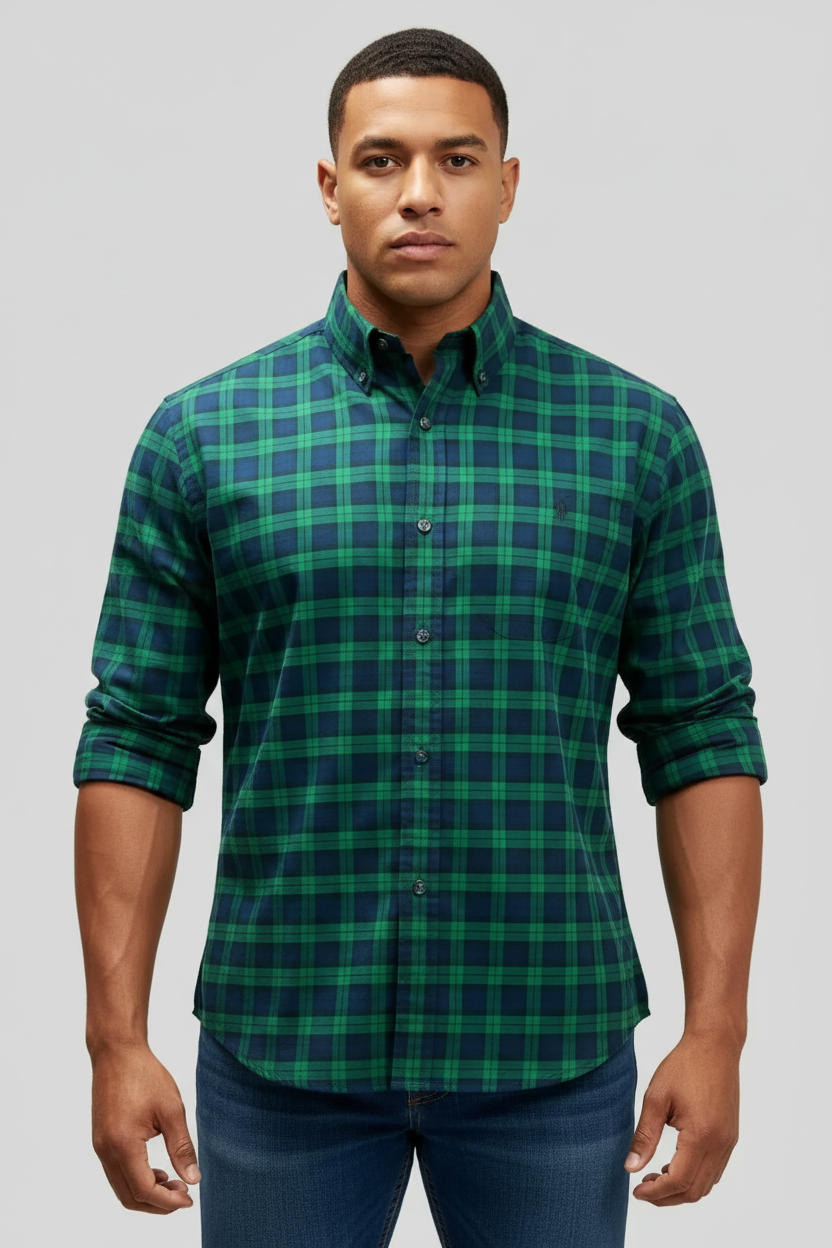 Camisa Polo Ralph Lauren 🏇🏼 de cuadros verde oscuro y azul navy Talla XL Entalle Clásico