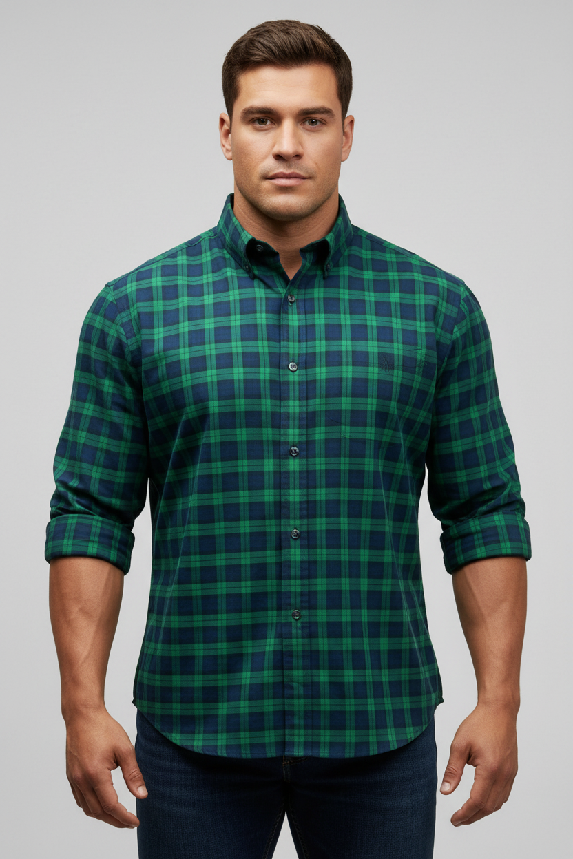 Camisa Polo Ralph Lauren 🏇🏼 de cuadros verde oscuro y azul navy Talla XL Entalle Clásico