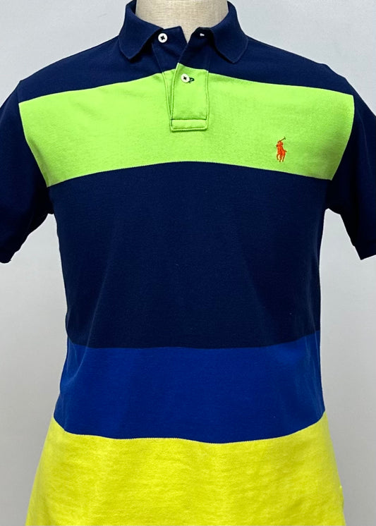 Camiseta Polo Ralph Lauren 🏇🏼 con franjas en color azul navy, verde y amarillo Talla L Custom Fit