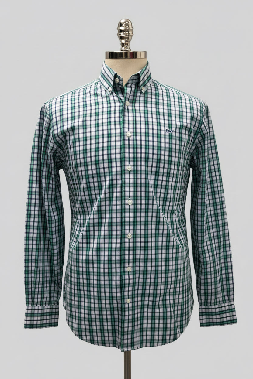 Camisa de botones Vineyard Vines 🐳 color blanco de cuadros en rosado, azul y verde Talla M Entalle Slim Fit
