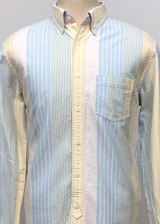 Camisa Brooks Brothers 🐑 Oxford con Diseño de rayas multicolor en rosado, celeste y amarillo Talla XL Entalle Regular