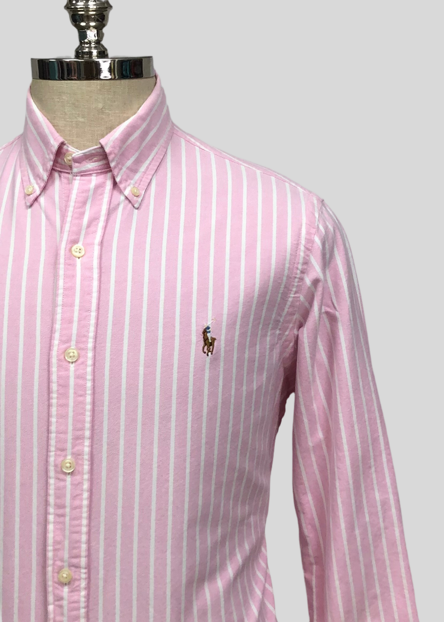 Camisa Polo Ralph Lauren 🏇🏼 Oxford color rosado con rayas en color blanco Talla M Entalle Regular